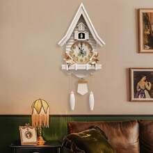 ZHFEISY Forest Wall Clock, Modern Creative Silent Wall Clock For Living Room, Realistic House And  Shapes, Battery Powered - White - View 3