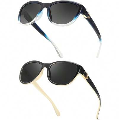 2Packs Sunglasses Womens Stylish Design Polarised Lenses UV400 Protection For Outdoor Activities