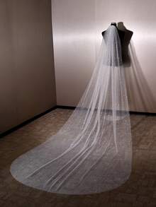 1 pièce Voile de mariée en tulle scintillant et étoilé avec perles, voile de mariage à couche unique de longueur mi-doigt, accessoire de cheveux de mariage de longueur de chapelle - A - Voir 17
