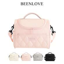 BEENLOVE 1pc Quilted Large Capacity Lunch Bag, Pink Insulated Lunch Box, Reusable Portable Cooler Bag With Multiple Pockets, Waterproof Insulated Lunch Bag, Picnic Lunch Box, Lunch Bag, Insulated Lunch Bag, Cooler Bag, Large Capacity Lunch Box, Essential For Women Travel - 粉色 - 查看 1