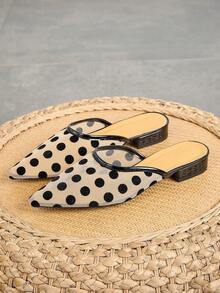 Women's Comfortable Low-Heel Sandals, 2026 Summer Mesh Sandals New Arrival, Elegant Pointed Toe Slippers, Breathable Apricot Polka Dot, Non-Fatiguing Ladies Shoes - Apricot - View 2