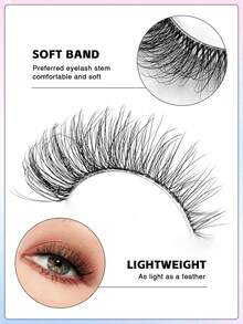 ENCHUW 7 Pairs Natural Look 3D Transparent Band Fluffy Curly Cat Eye False Eyelashes - Black - View 3