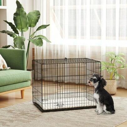 Folding Dog Crate With Two Doors, Transport Cage With Retractable Frame And Padding, Dimensions: 75 X 48.5 X 53 Cm, Black