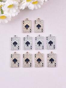 10 piezas de accesorios de joyería de aleación de zinc con colgantes de color mixto con forma de pica de póker, pendientes, collares DIY para mujeres - póker - Ver 9
