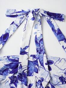 印花系带露背吊带上衣 - 藍白色 - 查看 7