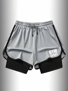 1pc Men's Sports Shorts, Summer Lightweight 2-In-1 Shorts With Mesh Fabric And Elastic Lining, Suitable For Workout, Running, Gym Use - Light Grey - View 2