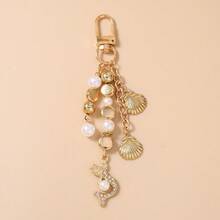1pc Women's INS Style Elegant Pearl Heart Shell Mermaid Pendant Keychain, Sparkling Rhinestone Mermaid Bag Charm Keyring - Multicolor - View 7