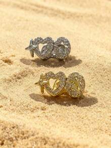 1 Set Classic Hip Hop Hollow Heart & Star Combination 6-Tooth Grillz, Unisex Party & Nightclub Accessory - Multicolor - View 4