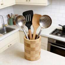 Bamboo Kitchen Utensil Storage Canister, Bamboo Kitchen Utensil Storage Jar, Rustic Style Kitchen Decor - Multicolor - View 3