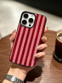 适用于 17/16/15/14/13 Pro Max 的红粉竖条纹手机壳 - 防震软壳 - 黑色 - 查看 4