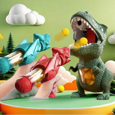 New Dinosaur Toy For Kids, Funny Dinosaur Shooting Score Game, Air-Powered Competitive Battle, Parent-Child Interactive Racing Toy, Includes 1 Launcher + 12 Soft Balls/2 Launchers + 24 Soft Balls, Great For Children's Day/Birthday Gift