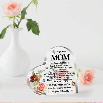 Mother's Memorial Plate, A Gift From Daughter To Mother. A Token Of Gratitude From Children To Their Mother. Gifts For Mother's Birthday, Christmas, And Mother's Day. I Will Always Be Grateful. Acrylic Heart-Shaped Memorial Plate.