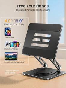 360度旋转平板电脑支架，手机和平板电脑支架，铝塑面板+碳钢底座，多功能桌面懒人支架，360度旋转可折叠，轻便易携。 - 查看 12