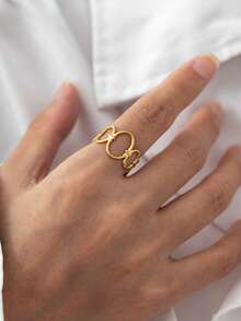 1pc 18K Gold Plated Stainless Steel Minimalist Geometric Oval Adjustable Open Ring, Suitable For Women's Daily And Holiday Wear, Popular Jewelry Gift - Multicolor - View 1
