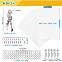142 Pcs Shrink Paper Keychain Kit - 16 Pcs Shrinky Plastic Sheets 7.9"X5.7", Hole Punch, Jump Rings, Keychains, Phone & Kindle Dust Plugs, DIY Crafts For Kids Teens Adults - 1 - Xem 3