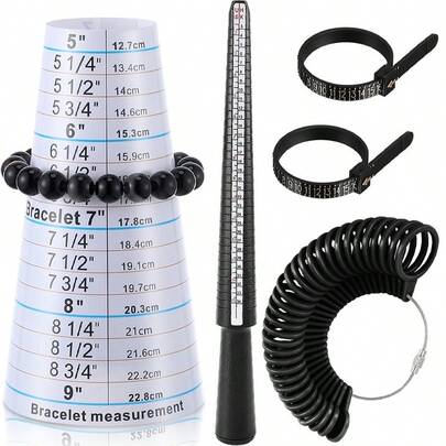 KLONKEE Kit de medición de tamaño de pulsera y anillo de 5 piezas, que incluye un huso de medición de tamaño de anillo de plástico, un núcleo de pulsera y una herramienta de medición de tamaño de pulsera, un dispositivo de medición de tamaño de anillo para el dedo y 2 bandas de medición de dedos para la fabricación de joyas de hombres y mujeres - Dispositivo de medición de tamaño de muñeca y herramienta de medición de tamaño de dedo, dispositivo de medición de tamaño de pulsera, dispositivo de medición de tamaño de collar de joyería, fácil de transportar