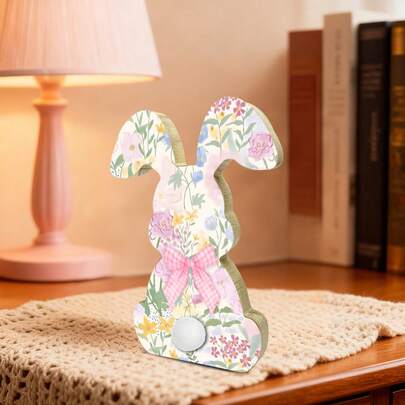 1/3pcsWood Bunny Figurines Pastel Flower Design Ribbon Knots Freestanding Signs For Bedroom Coffee Table Easter Decorations Spring Accent Farmhouse Table Centerpiece