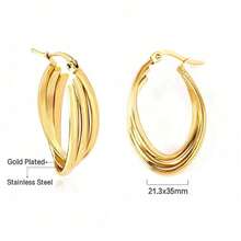 Women's Stainless Steel Overlapping Triple Hoop Earrings - Multicolor - View 4