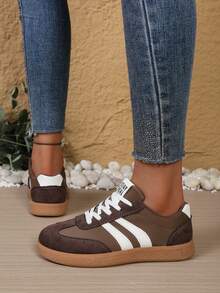 新款女鞋、时尚运动鞋、学生鞋、情侣鞋、复古休闲鞋、系带鞋、百搭户外休闲鞋、四季女鞋 - 棕色 - 查看 3