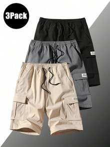 3pcs/Set Men's Multi-Pocket Drawstring Waist Casual Cargo Shorts, Streetwear Daily Wear - Nhiều màu - Xem 2