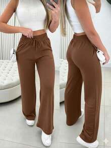 Women's Lanzinha Winter Fashion Wide-Leg Pants - BROWN LANZINHA PANTS - View 2