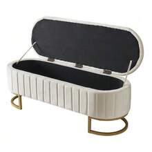 Storage Sleeping Case And Footstool 120 X 40 Cm, Upholstered Footstool With Storage Space, Sofa Bench, Beige Velvet Fabric - Beige - View 8