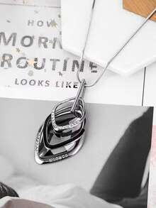 1/6件装 女士长款流苏吊坠项链，圆形羽毛叶子毛衣链，个性化项链 - 銀色 - 查看 11