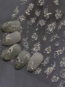 1片珍珠镶嵌粉色蝴蝶3D立体美甲贴纸，白色花朵配水钻吊坠，自粘式DIY美甲贴纸 - 彩色 - 查看 3