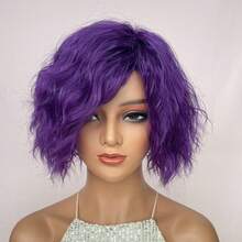 Peluca sintética de alta calidad de 10 pulgadas con rizo para mujeres, color degradado de morado a azul y negro, extensión de cabello resistente al calor de moda para uso diario y cosplay - Multicolor - Ver 15