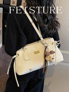 1pc Fashion Lace-Up One Shoulder Underarm Bag, Large Capacity Women's Commuter Bag, (Sold With Pendant) Suitable For Daily Outings, Dates, Commuting - White - View 7