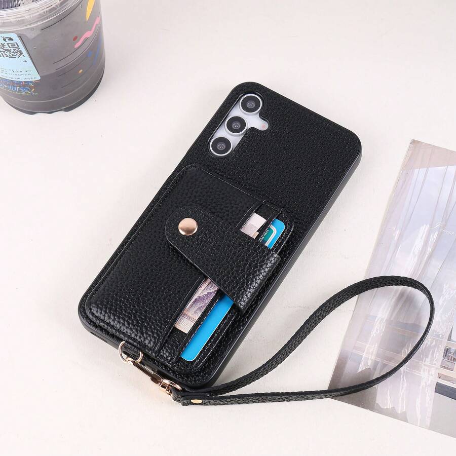 1件装优雅奢华挂绳卡包钱包式PU皮革手机壳，兼容三星Galaxy S25 Edge、S24、S23、S22、S21、S20 FE、Note 20 Ultra、A17、A16、A15、A07、A52、A53、A54、A25 5G、10、9 Pro XL、8、7、6、9a、8a、Note 15 Pro、14、13 4G、Poco C75，多功能保护套