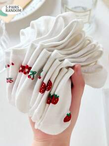 5/20/30 paia di calzini invisibili da donna bianchi e sottili alla caviglia con stampa ciliegia, fragola e floreale, adatti per uso quotidiano, colori casuali - Multicolore - Visualizzare 3