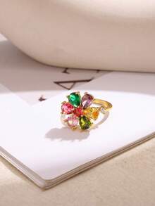 Retro Niche Tricolor Stone Ring, Fashionable And Simple Open Mouth Ring Jewelry ﻿ - JZ10016 - View 9