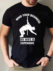 1 Pc Men's Clothing Pole Dancer Printed Black Tshirt, Graphic Tee, Summer Tops, Shirt, Unisex Casual Crew Neck Tshirt, Plus Size Men's 5XL, Lightweight 220 G/M² Knitted Fabric, Machine Washable, Suitable For Spring/Summer/Autumn Wear, Christmas, Valentine's Day, Father's Day - màu đen - Xem 1