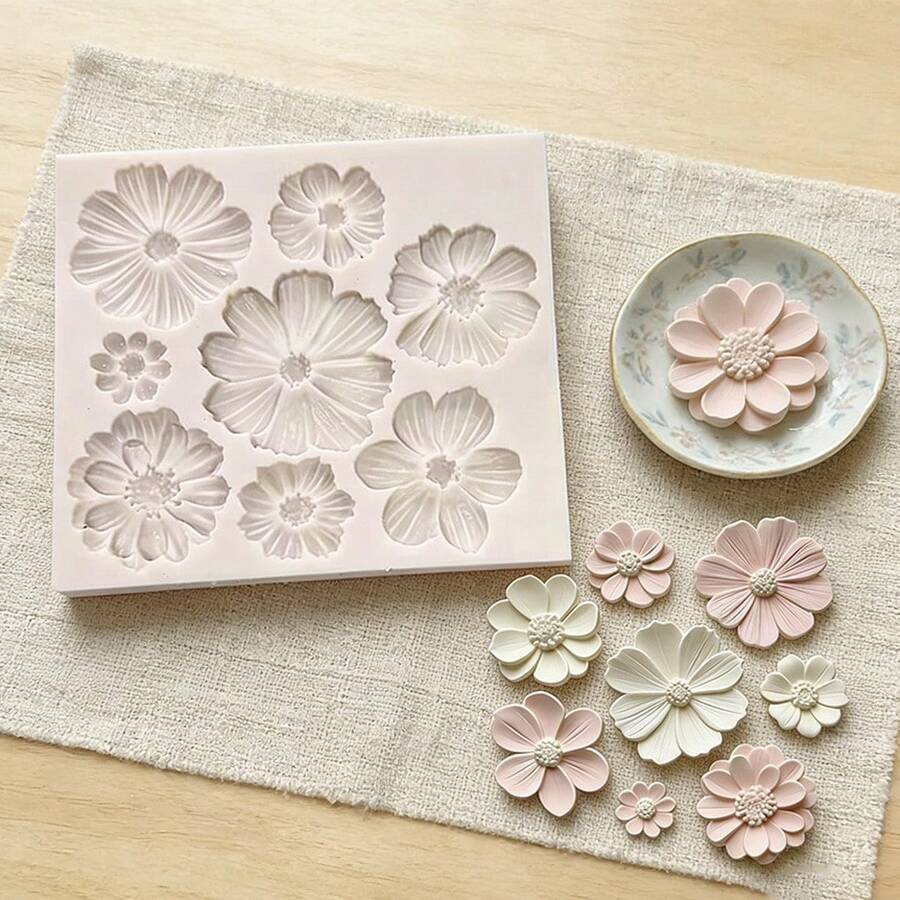 8-Cavity Flower Silicone Mold, Suitable For Making Soap, Plaster, Polymer Clay And Resin DIY Crafts, Perfect For Valentine's Day, Easter, Mother's Day And Wedding Occasions - A - View 1