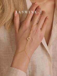 1pc S925 Sterling Silver Four-Leaf Clover Bracelet,Hand-Held Chain,Linked Finger Bracelet,Diamond-Encrusted Openwork Four-Leaf Clover Bracelet,Sterling Silver Bracelet,Simple And Elegant Women's Bracelet,Suitable As A Gift,Mother's Day Gift,Daily Wear,Wedding Gift - Multicolor - View 8