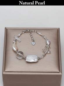 1pc Fashionable Pearl Bracelet, Natural Baroque Pearl Bracelet, Freshwater Cultured Irregular Pearl Bracelet, Women's Daily Wear, Party, Wedding, Holiday Gift Box - A - View 6