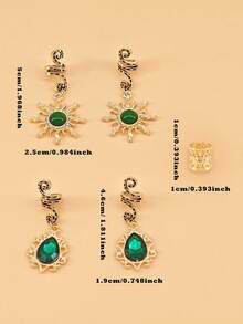 14pcs Baroque Style Sun Pattern Rhinestone Teardrop Hair Clips & Rings, Suitable For Women & Girls, Music Festival (Gift) - Gold - View 5