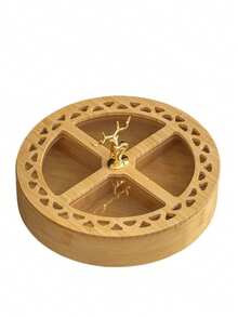 1pc 4-Compartment Round Divided Fruit Plate, Multifunctional Dessert Display Tray, Bamboo & Wood Platter, Smooth Rounded Edges, Sturdy & Durable Round Plate, Home Party Serving Tray, Kitchen Dining Tableware - Deer-shaped Divided Fruit Platter - View 8