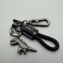 Creative Punk Dinosaur Metal Keychain, Braided Leather Rope Car Key Ring, Mechanical Dragon Bag Pendant, Cool Techwear Accessory & Small Gift - Multicolor - View 2