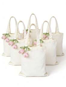 Set de 1/3/5/10 piezas de bolsas de lona con estampado de tulipanes en diferentes tamaños (mini/S/M/L) para regalo, fiesta de boda, dama de honor, fiesta de primavera, suministros para fiestas a granel, bolsa de agradecimiento, bolsa de lona reutilizable, bolsa de compras diaria en colores pastel - Beis - Ver 11
