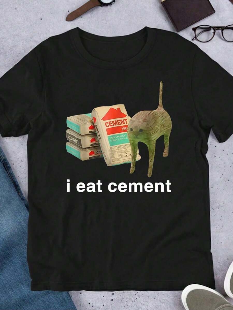 Funny I Eat Cement Cat Lover Construction Worker Tee | Cement Bags Graphic - Soft Everyday Shirt For Men, Women, Teens - Machine Washable Black T-Shirt Gift (Sizes S-Xxxl) - Birthday, Mother'S Day Present For Dad, Mom, Friends, Casual Wear - 無色 - 查看 1