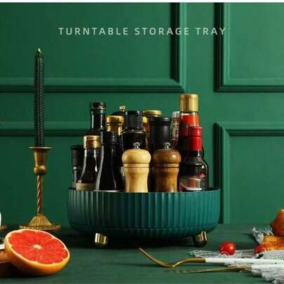 360 Degree Rotating Makeup & Perfume Storage Tray, Slouchy Susan Style Skincare Lotion Organizer Rack, Vanity Bathroom Cosmetic Storage Shelf