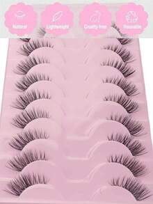 8 Pairs Brown Half-Eye False Eyelashes, Transparent Stem, Natural & Realistic, Enhance Eye Shape, Suitable For Daily Wear, Beginners, Vacation, Dates, Makeup - Brown - View 4
