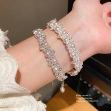 1件装女士镶钻珍珠磁扣手链，优雅百搭珠宝礼品 - 纏繞珍珠手鍊 - 查看 3