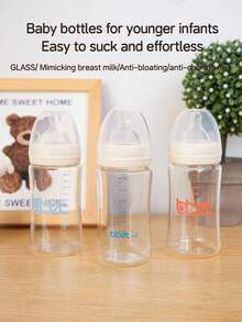 1pc Baby Wide-Mouth Glass Milk Bottle, Large Capacity, Anti-Colic, Suitable For Daily Baby Feeding - Multicolor - View 2