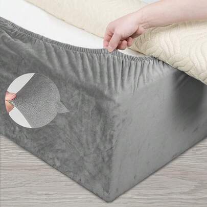 DUJUIKE Váy phủ giường sofa bằng nhung, có chun co giãn, dễ dàng lắp đặt, thay thế cho váy phủ giường truyền thống.