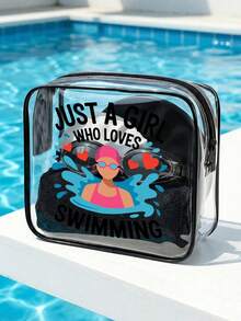 "Nur ein Mädchen, das Schwimmen liebt" Aufdruck PVC Schwimm-Aufbewahrungstasche, Badeanzug Aufbewahrungstasche, PVC Reise-Organizer Tasche mit Reißverschluss - leicht, farbbeständig, Make-up & Kulturtasche für Frauen & Mädchen - Verschiedenfarbig - Übersicht 9