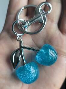 1个樱桃造型钥匙扣 - 汽车装饰钥匙圈，女士圣诞节/情人节礼物 - 銀色+藍色 - 查看 5