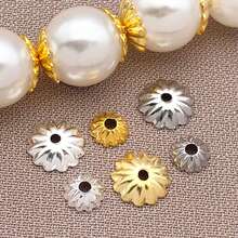 30 piezas Espaciadores de joyería de metal con diseño floral vintage chapado en oro de 18k, cobre grueso con diseño de onda y pétalo plateado, para hacer pulseras, collares y aretes, regalo de boda - Multicolor - Ver 2